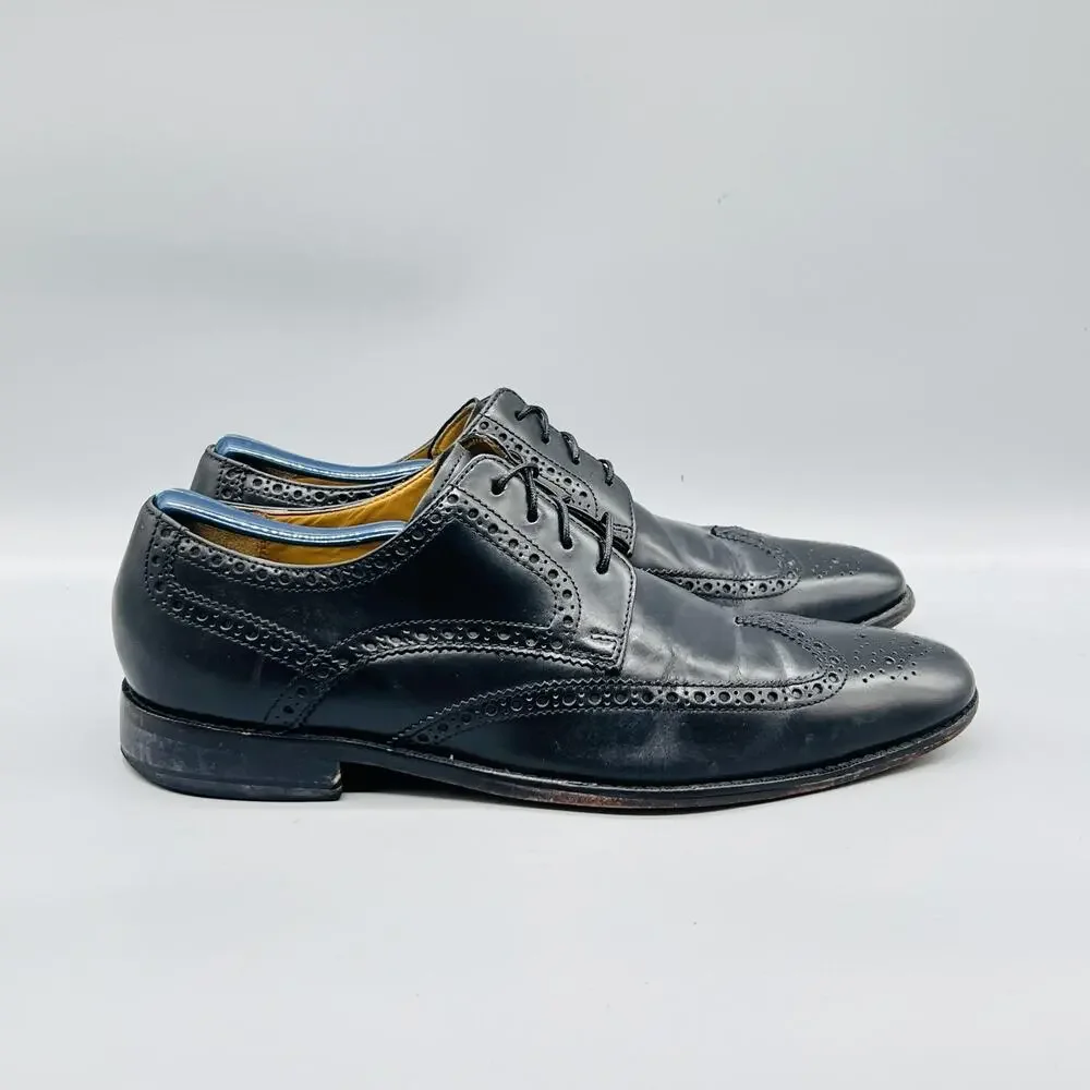 Cole Haan Shoes Men 10 Black Leather Wingtip Oxford Dress Brogue Almond Toe